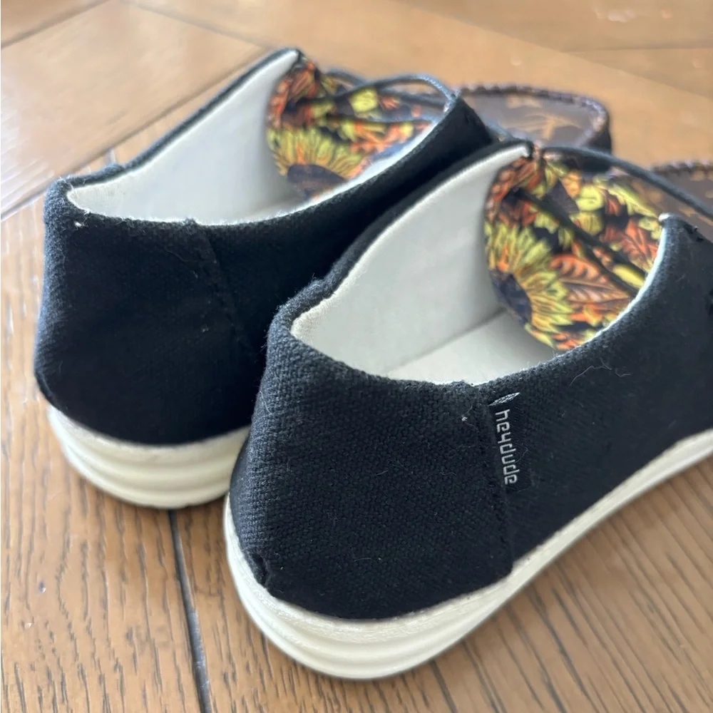 Custom LV Hey Dude Black Canvas Slip-On Sneakers - Picture 4 of 5